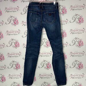 Guess jeans denim triangle logo pocket dark wash skinny straight Women's Blue